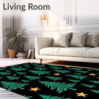 Green Evergreen Trees Yellow Star Scatter Rug