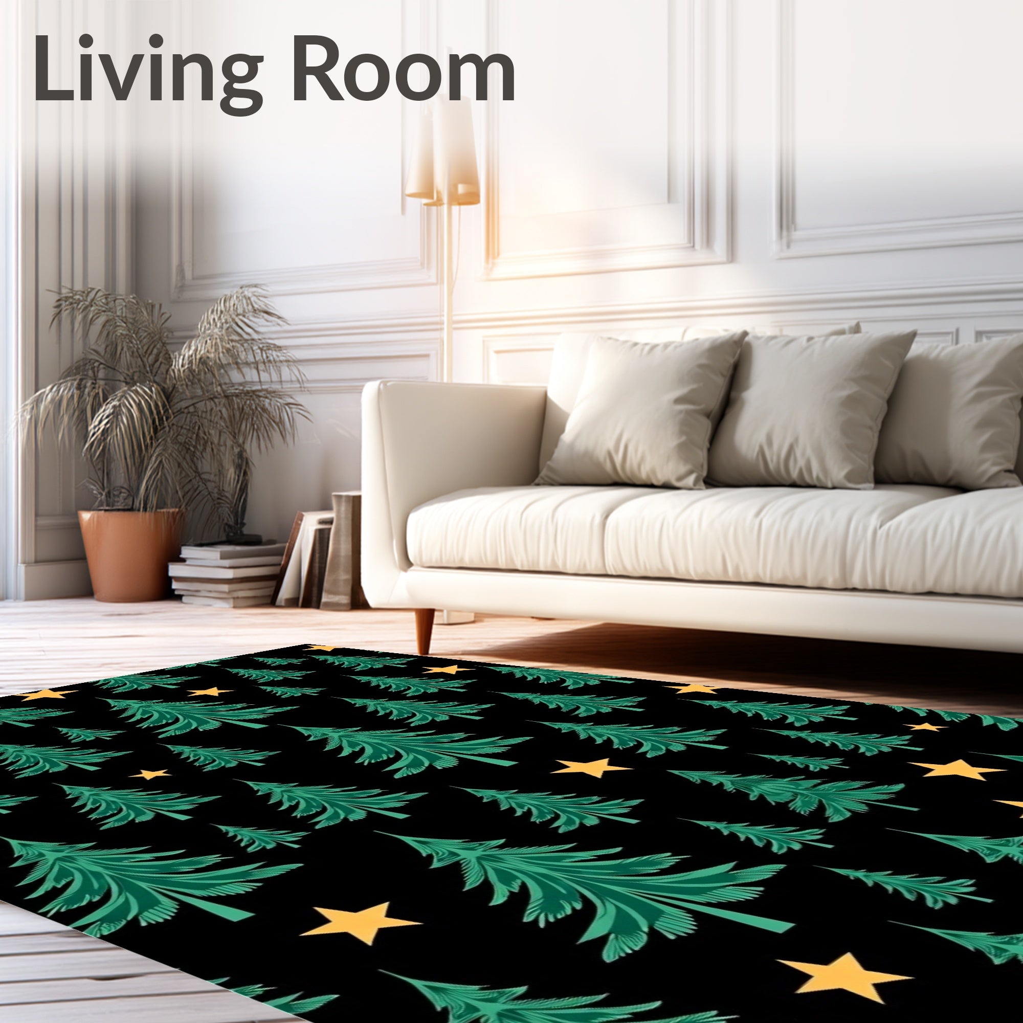 Green Evergreen Trees Yellow Star Scatter Rug