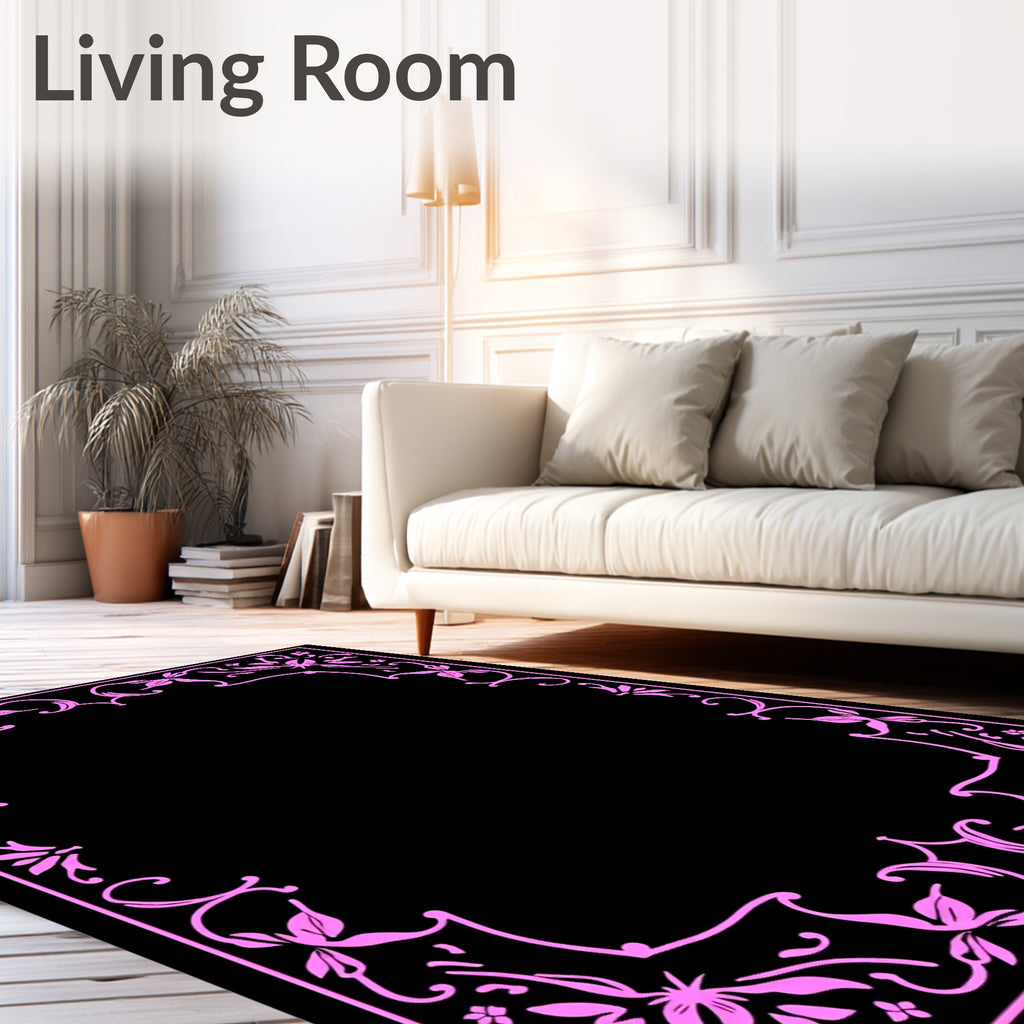 Pink Floral Vine Border Rug