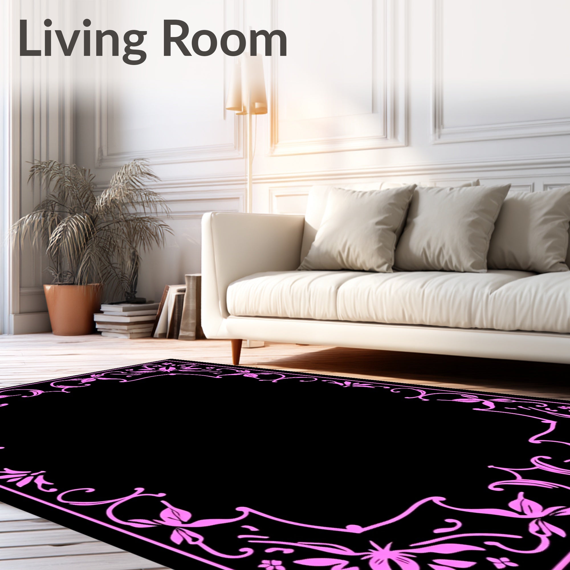 Pink Floral Vine Border Rug