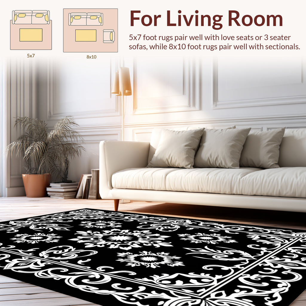 Intricate Floral Scroll Frame Pattern Rug
