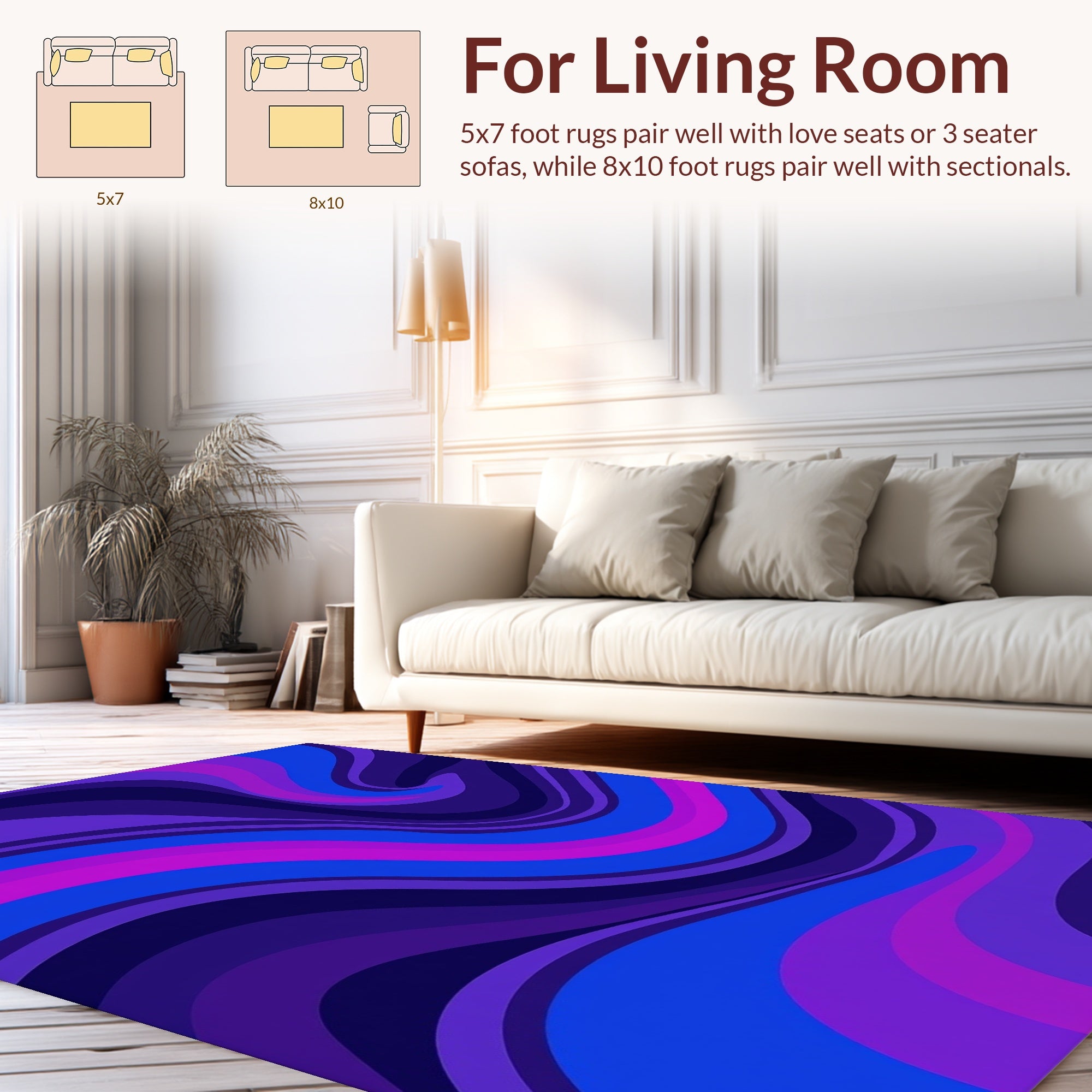 Vibrant Purple Blue Wavy Swirl Rug