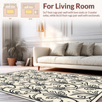 Elegant Black Cream Floral Damask Rug