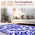 Royal Blue Floral Scroll Pattern Rug