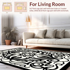 Black White Floral Scroll Work Rug