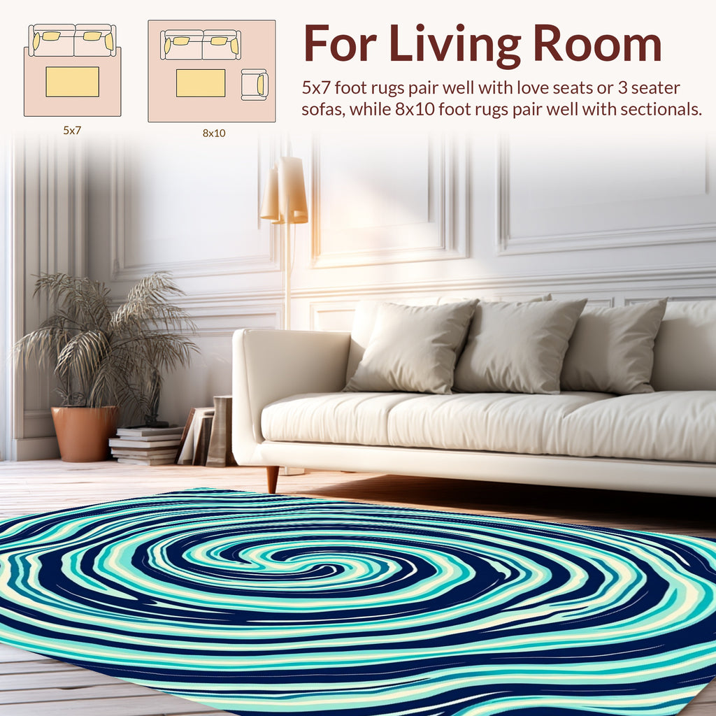 Abstract Swirl Blue Cream Rug