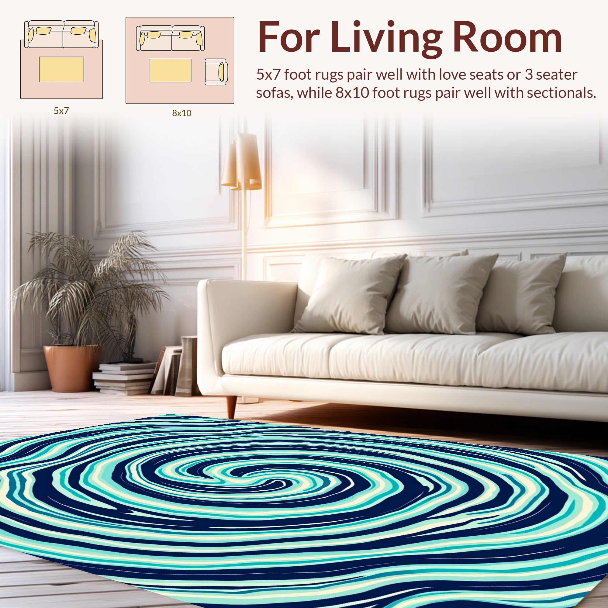 Abstract Swirl Blue Cream Rug