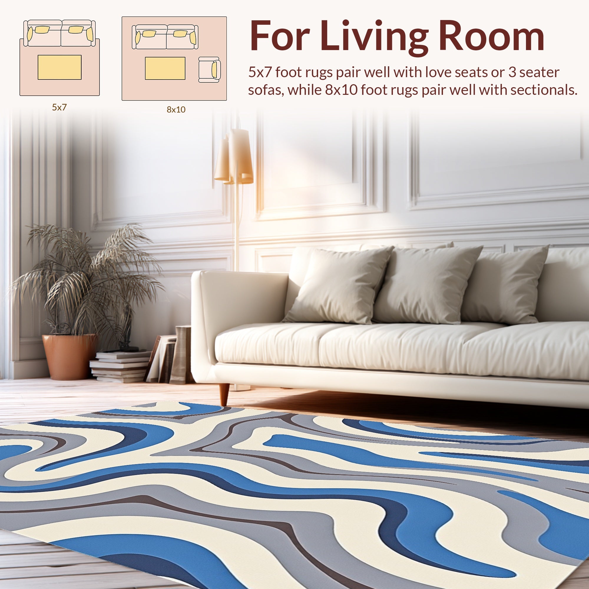 Blue Gray Wavy Abstract Rug