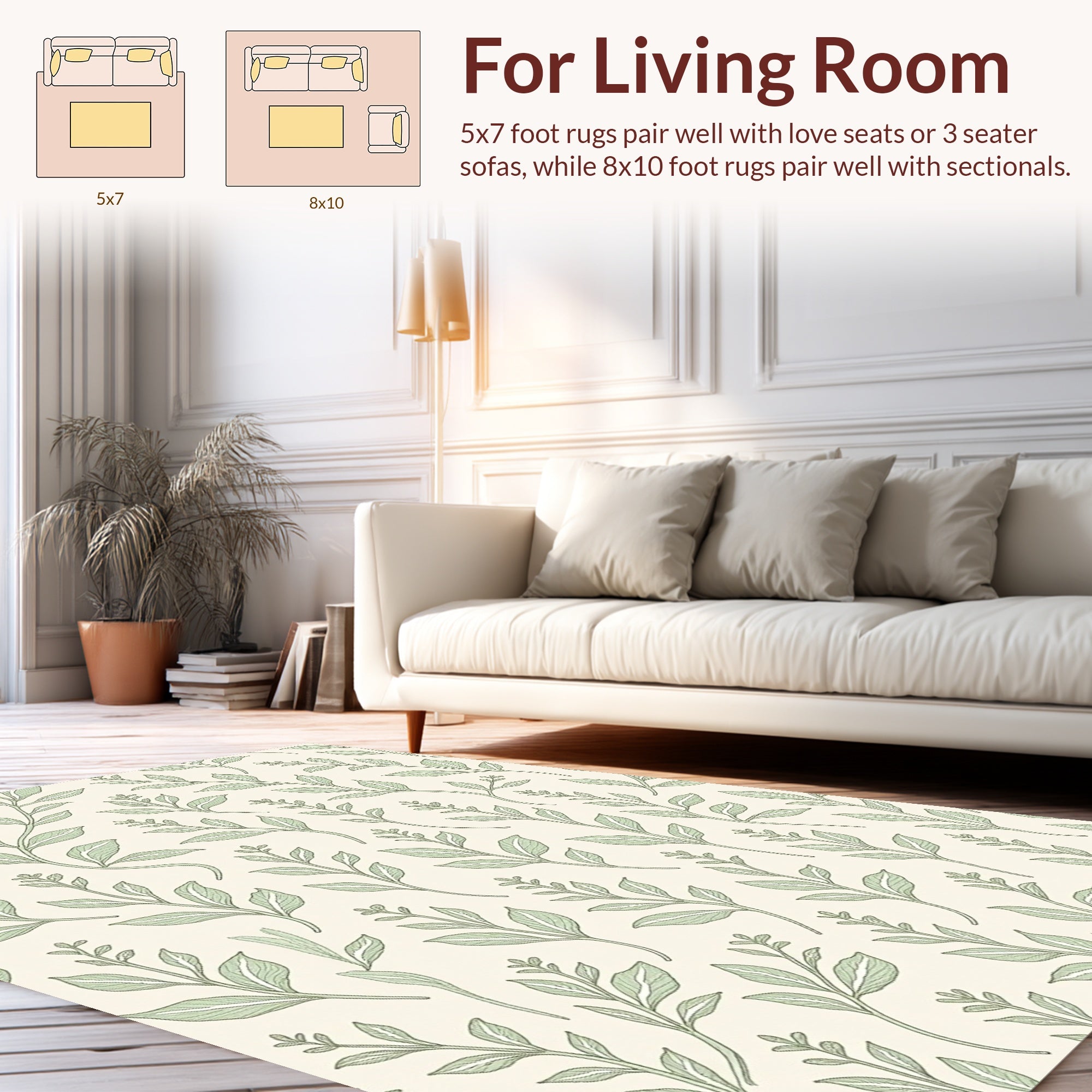 Botanical Branch Pattern Print Rug