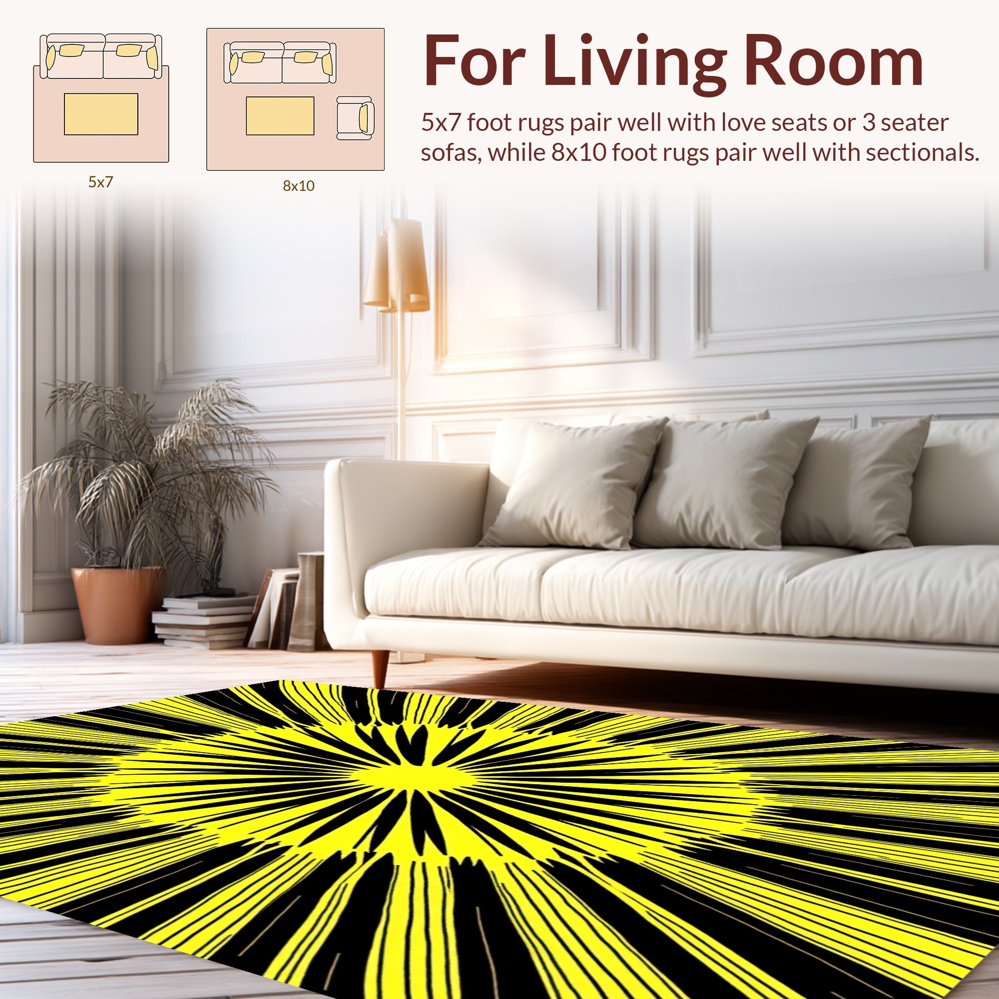 Bold Yellow Radial Design Rug