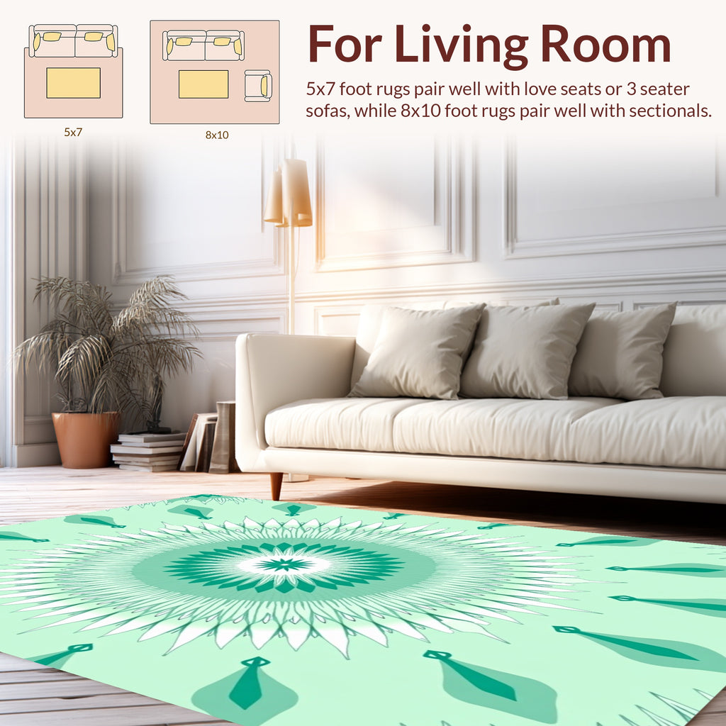 Teal Sunburst Mandala Pattern Rug