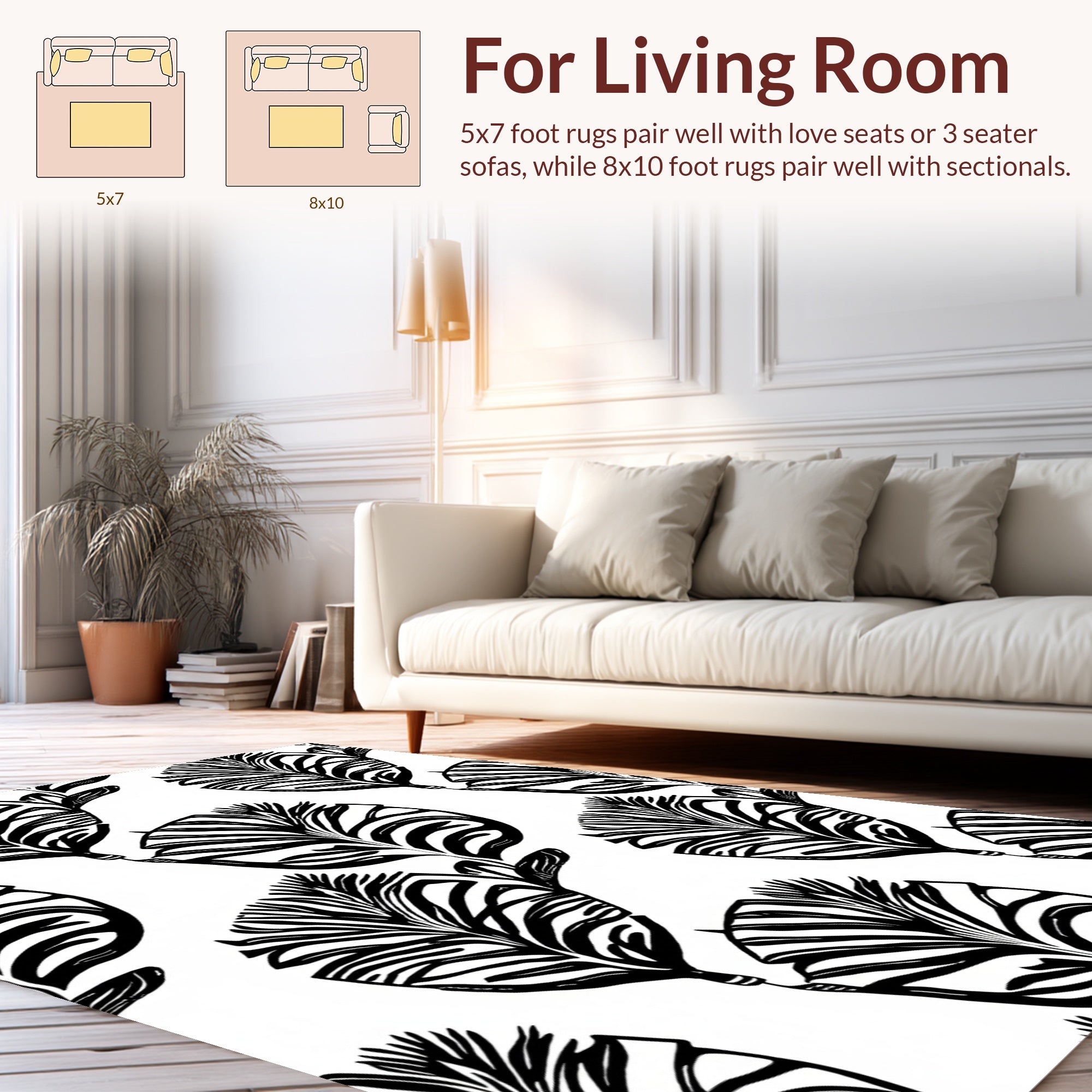 Bold Zebrated Leaf Pattern Rug