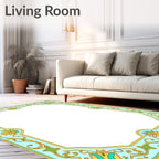 Art Nouveau Floral Yellow Teal Border Rug