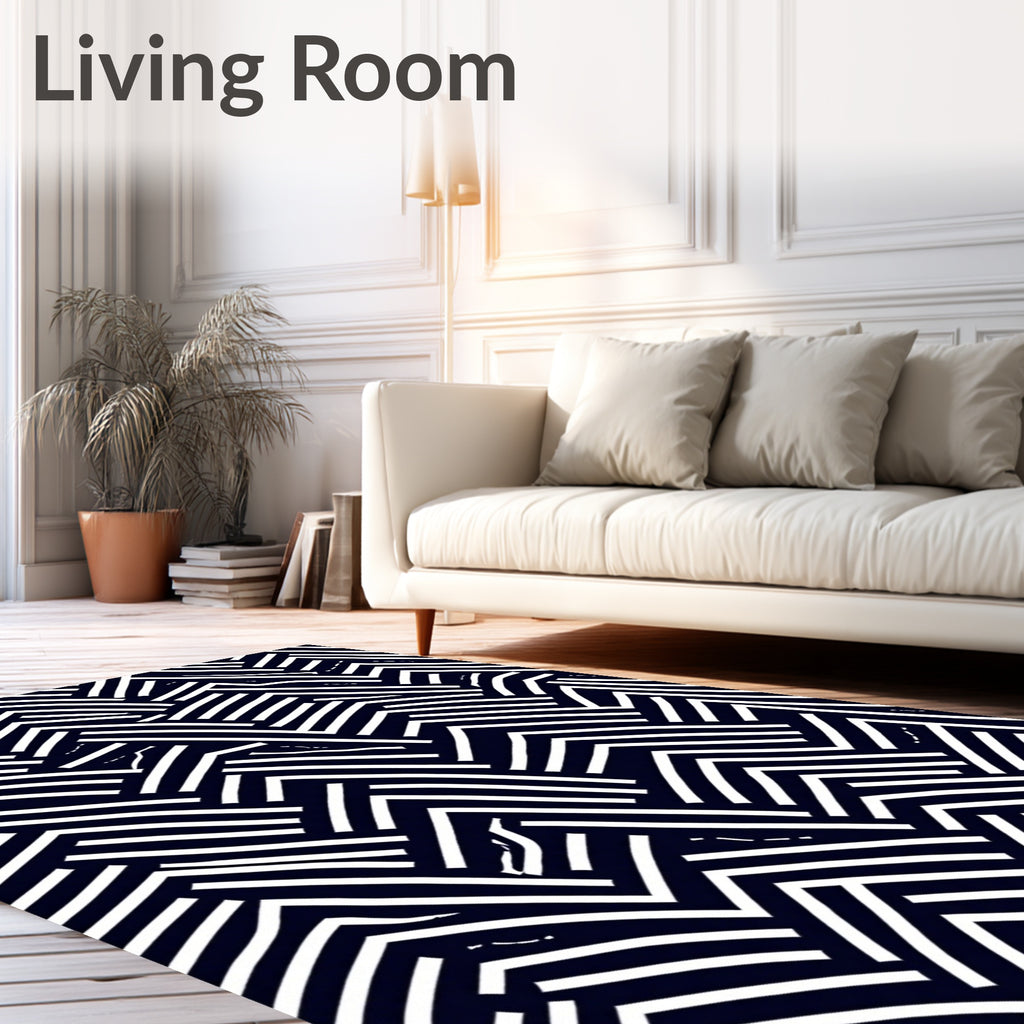 Midnight White Intersecting Lines Rug