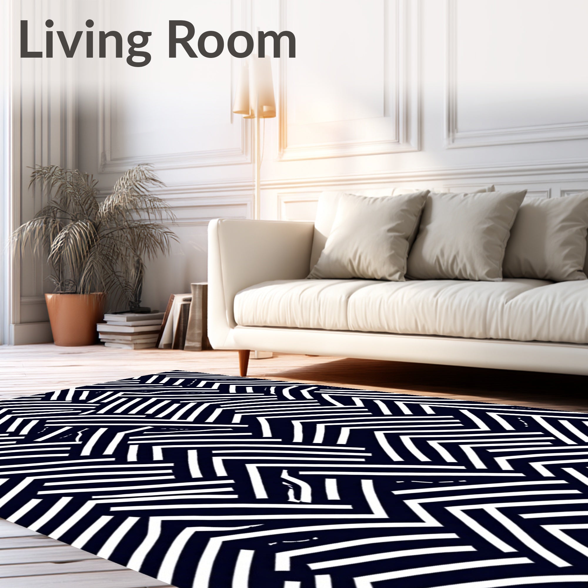 Midnight White Intersecting Lines Rug