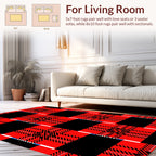 Bold Red Black Buffalo Plaid Design Rug
