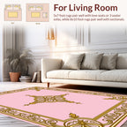 Elegant Gold Scrollwork Pink Design Rug