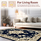 Ornate Cream and Navy Floral Rug