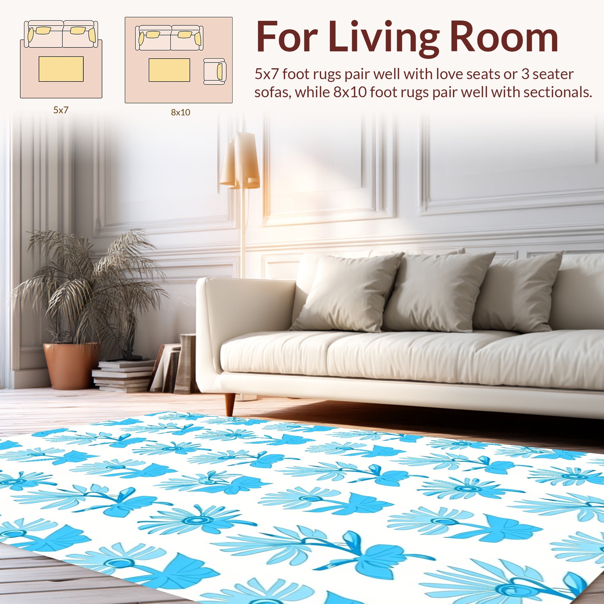 Blue Stylized Daisy Pattern Rug