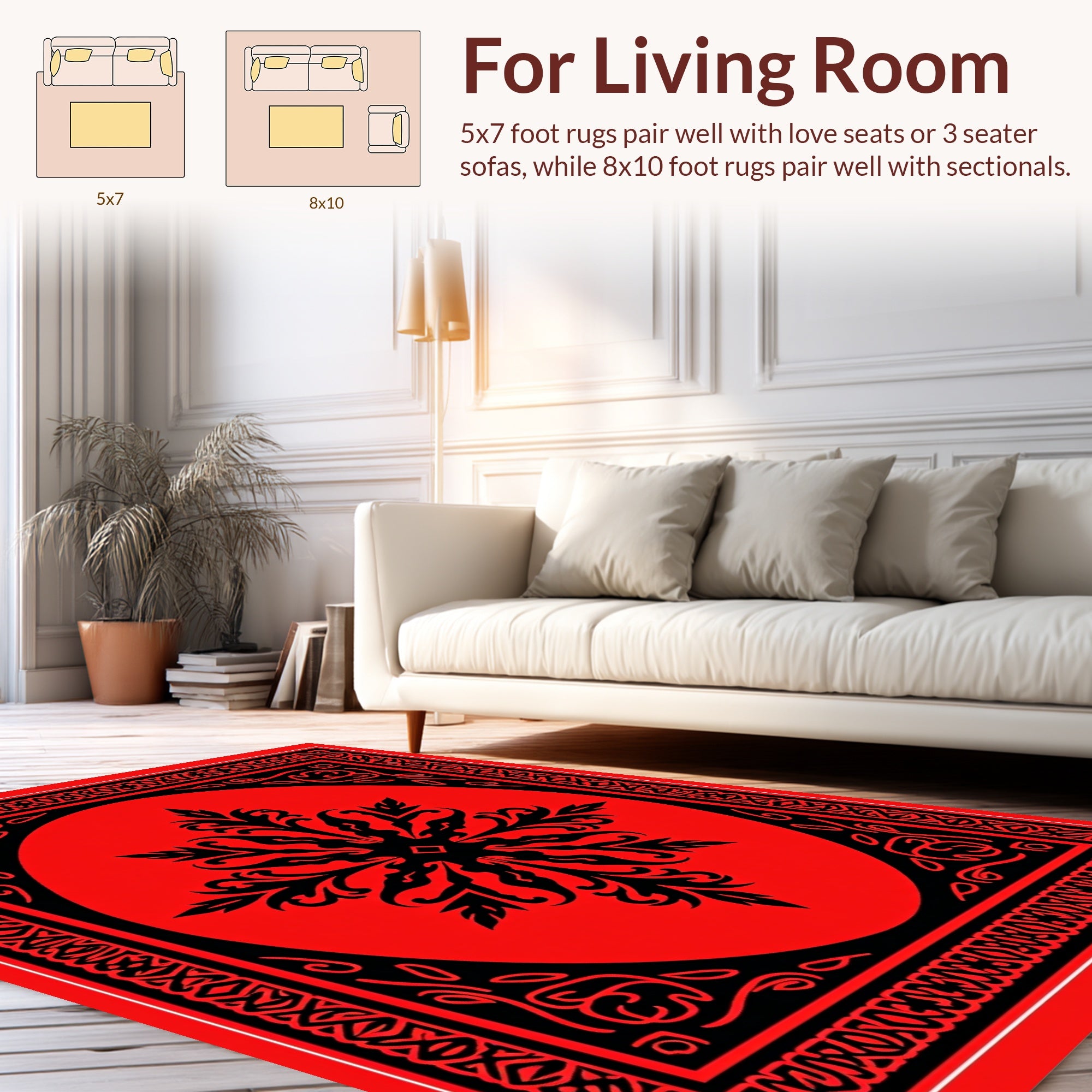 Bold Red Black Floral Medallion Rug