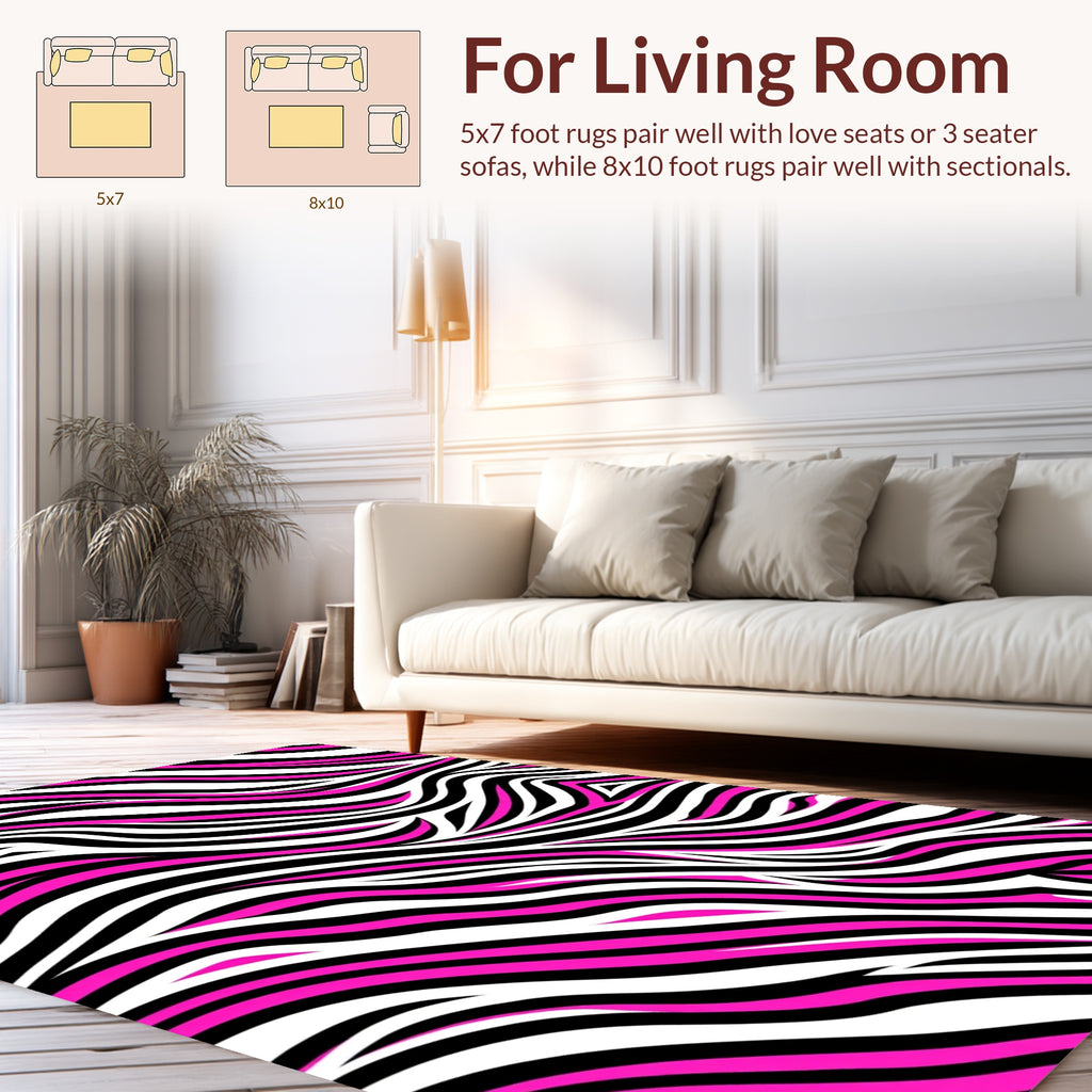 Bold Pink Black White Zebra Stripes Rug
