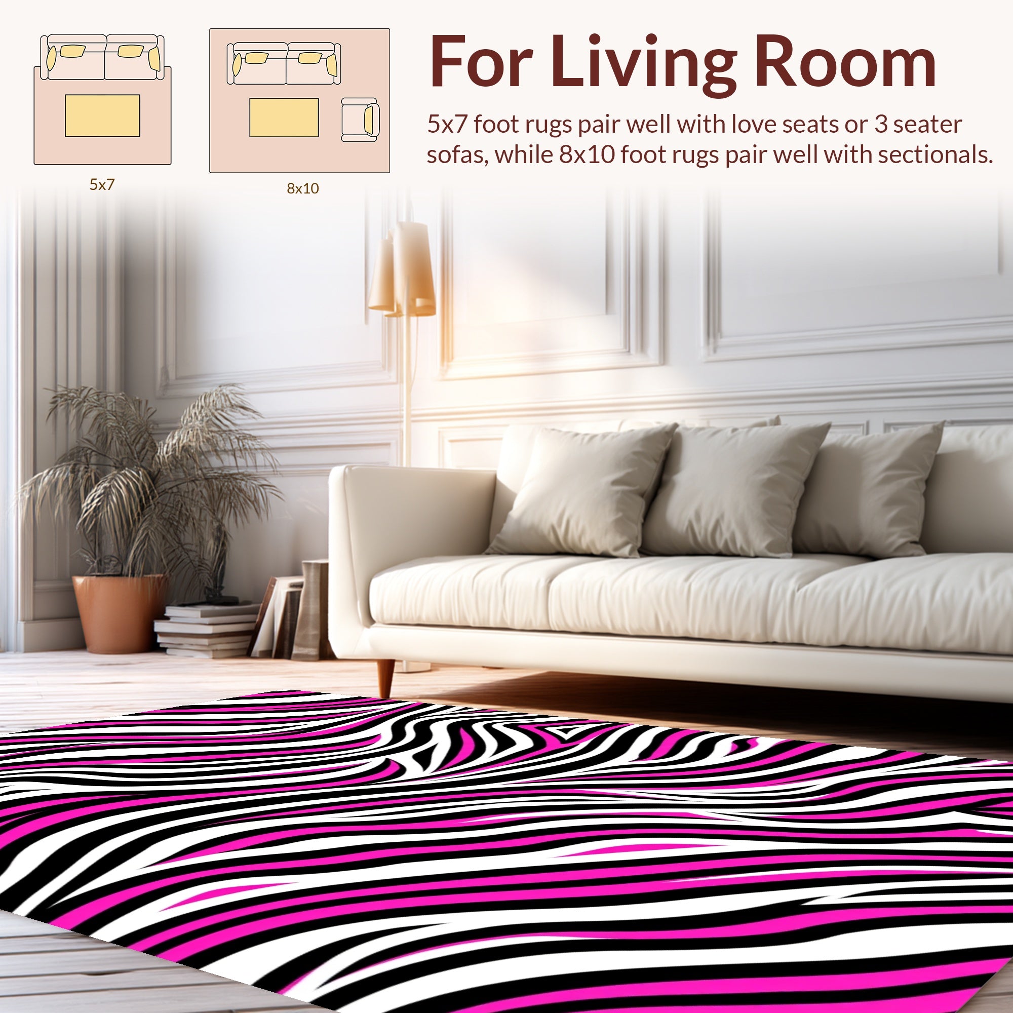 Bold Pink Black White Zebra Stripes Rug