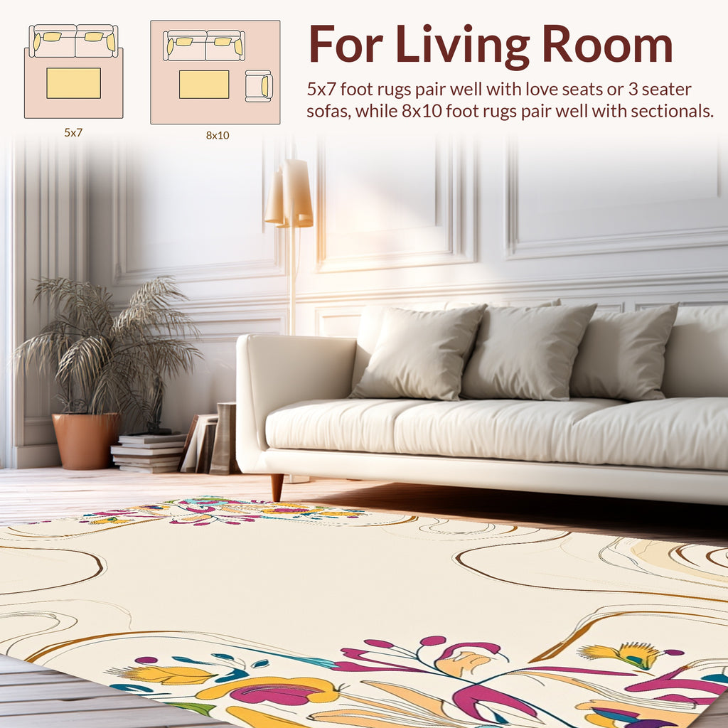 Whimsical Floral Abstract Swirl Design Rug