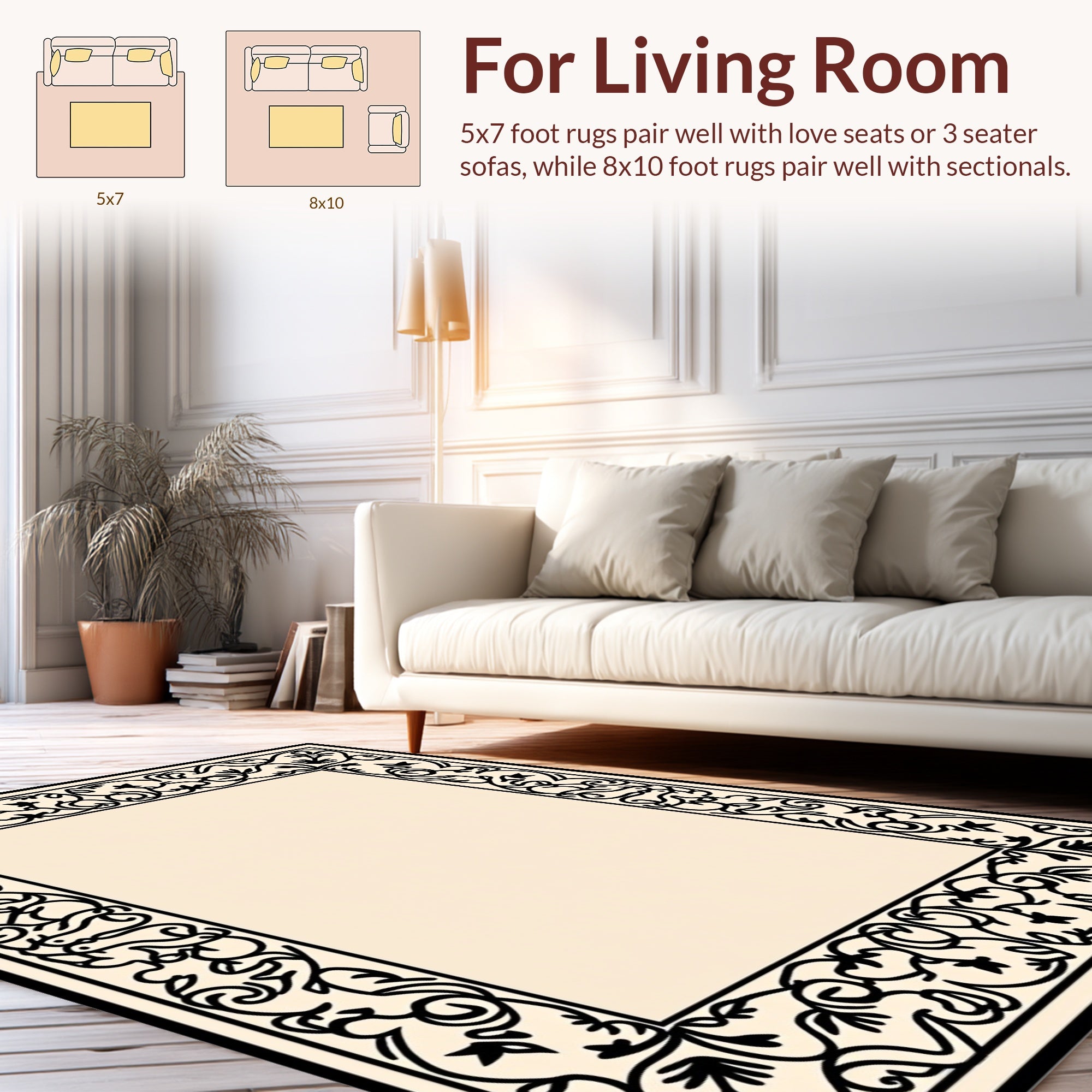 Vines Leaves Baroque Border Design Rug
