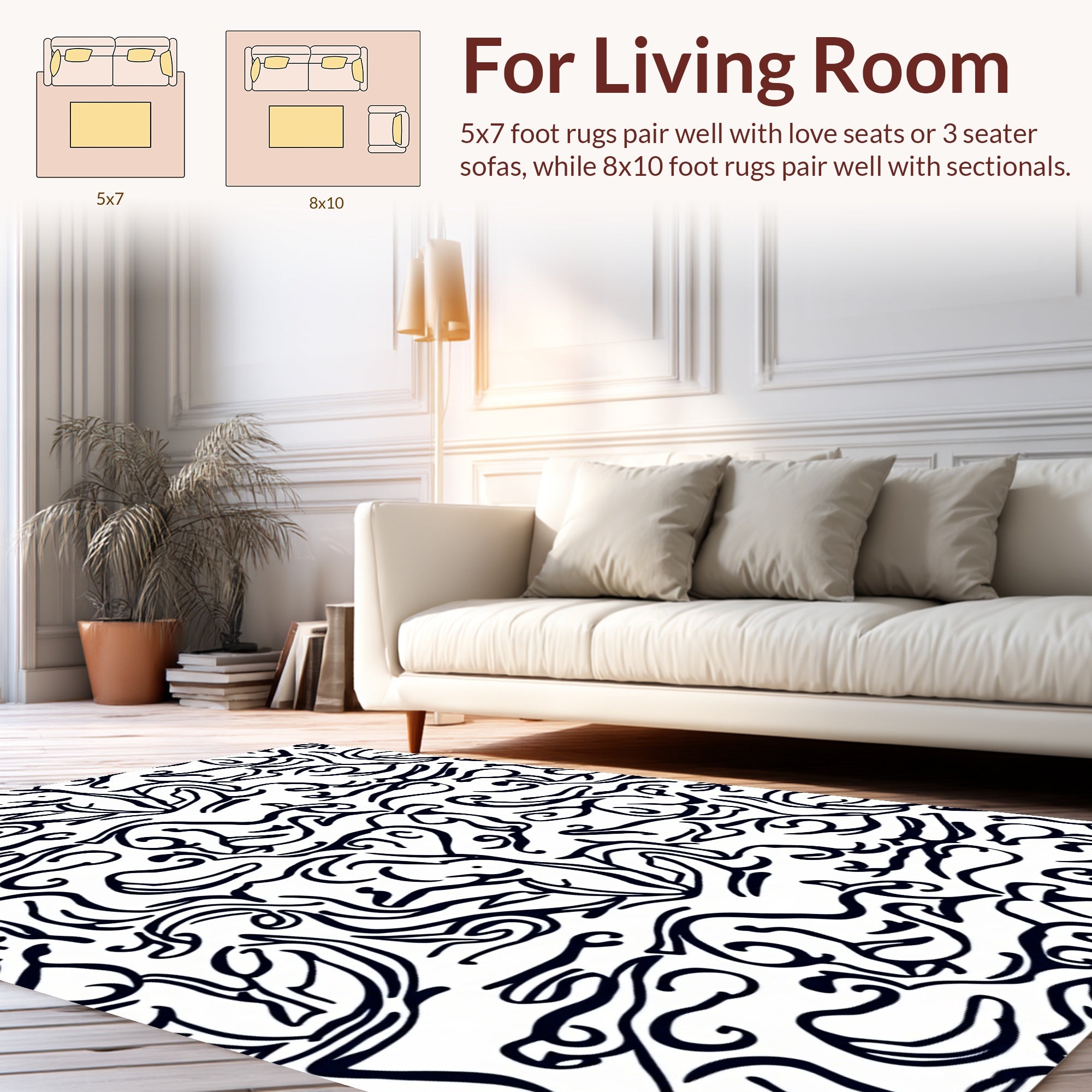 Hand Drawn Abstract Swirl Pattern Rug