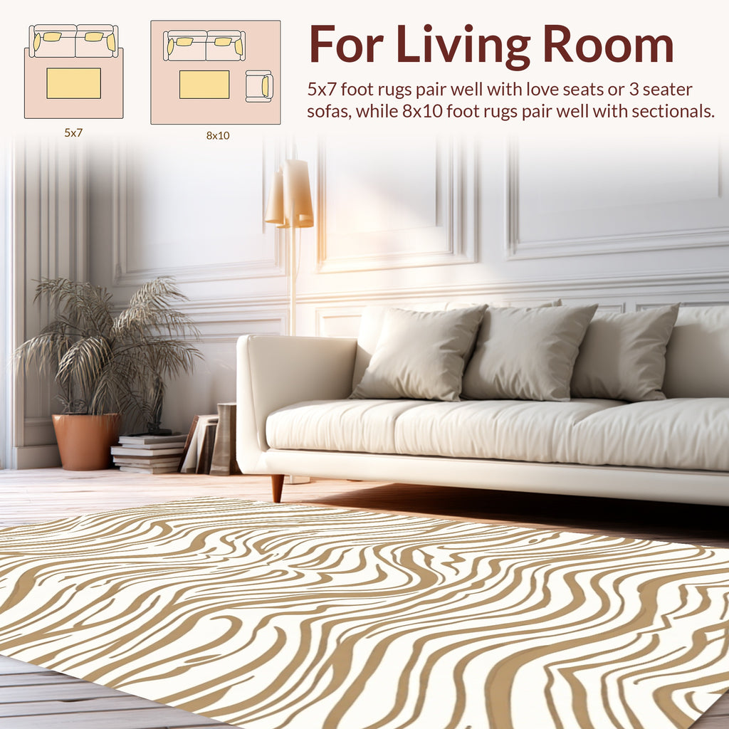 Abstract Swirls Beige Striped Pattern Rug