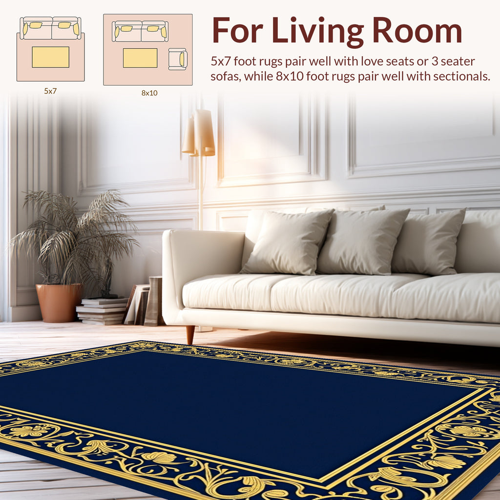 Ornate Floral Scrollwork Border Rug