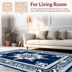 Intricate Floral Border Dark Blue Rug