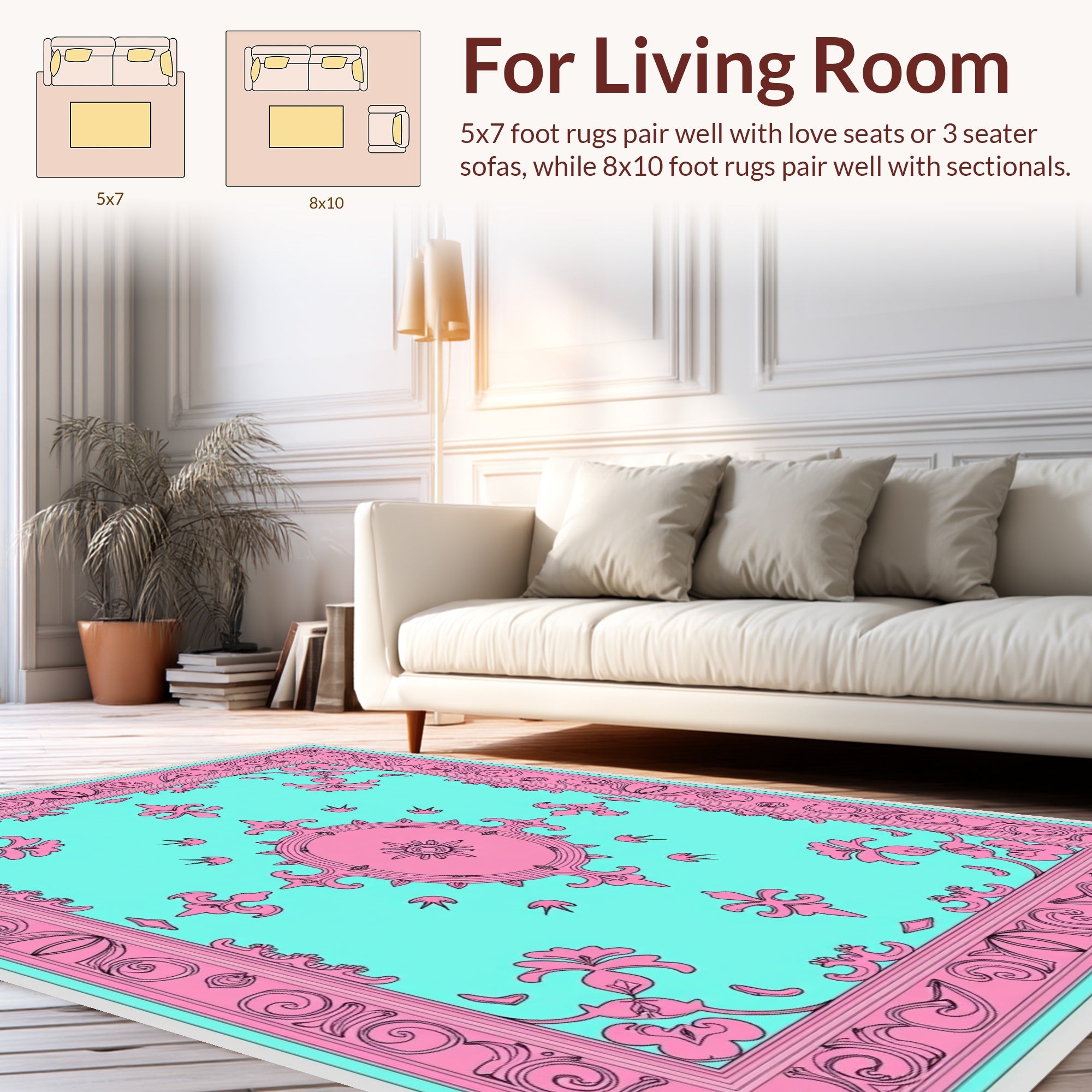 Eclectic Floral Border Pattern Rug
