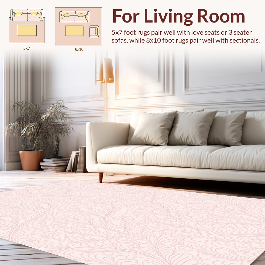 Soft Pink Feathered Vine Pattern Rug