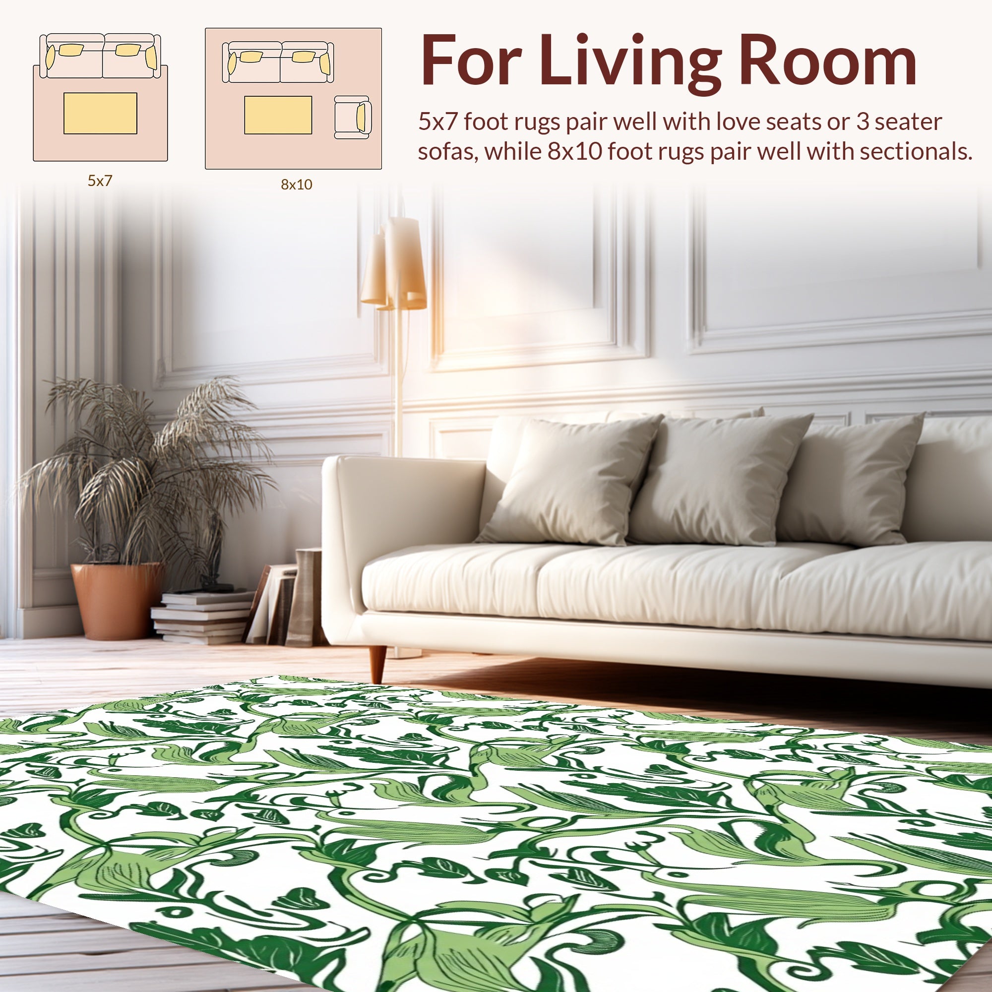 Art Nouveau Green Floral Vine Pattern Rug