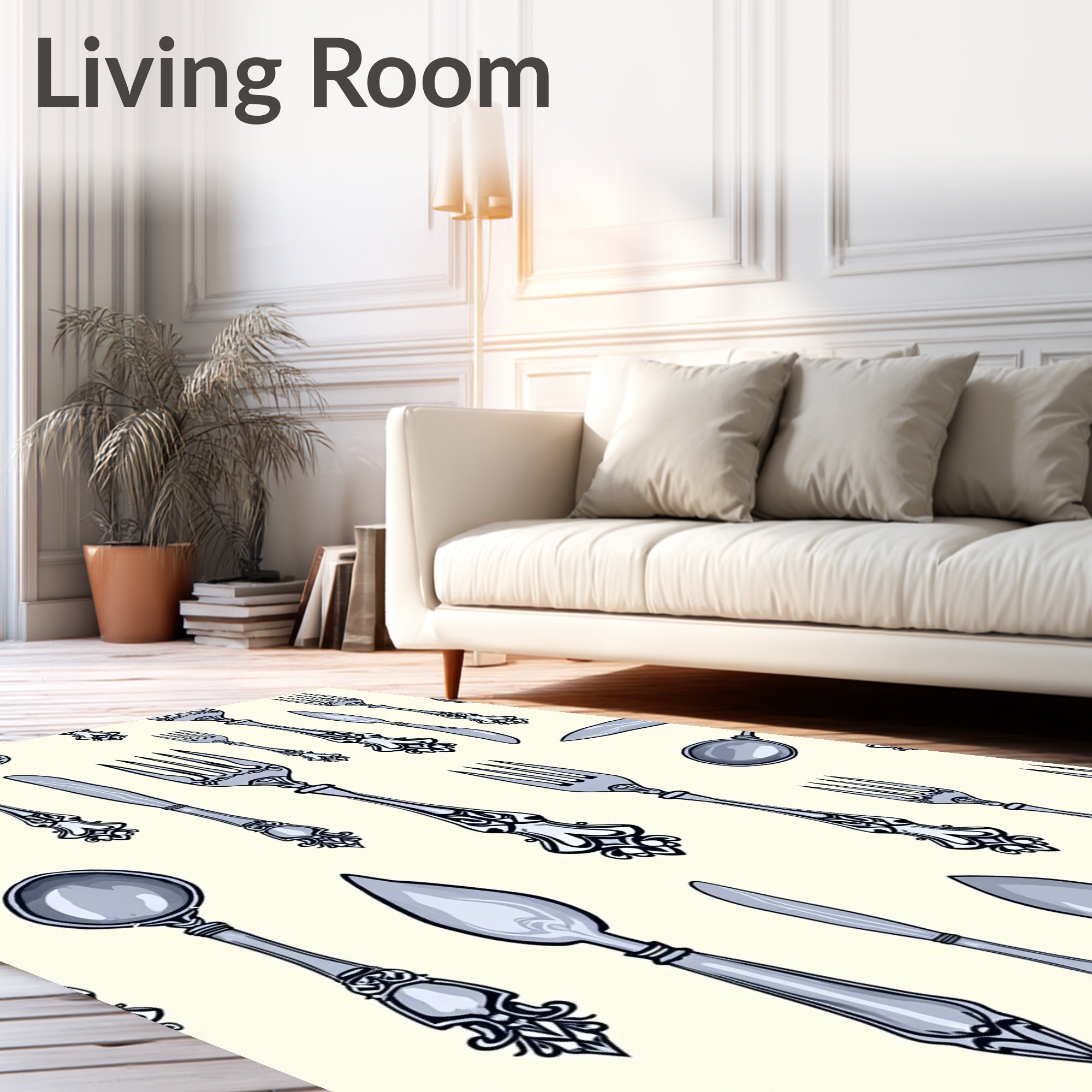 Gray Vintage Utensil Collection Wallpaper Rug