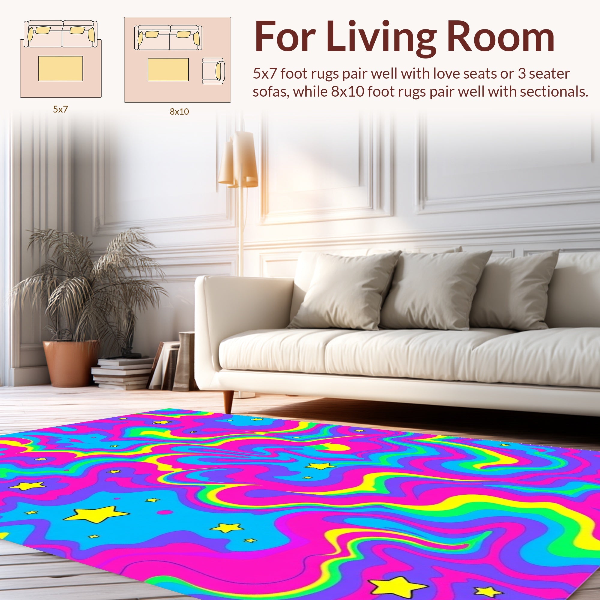 Vibrant Swirl Star Pattern Rug