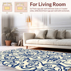 Classic Damask Blue Floral Repeating Design Rug