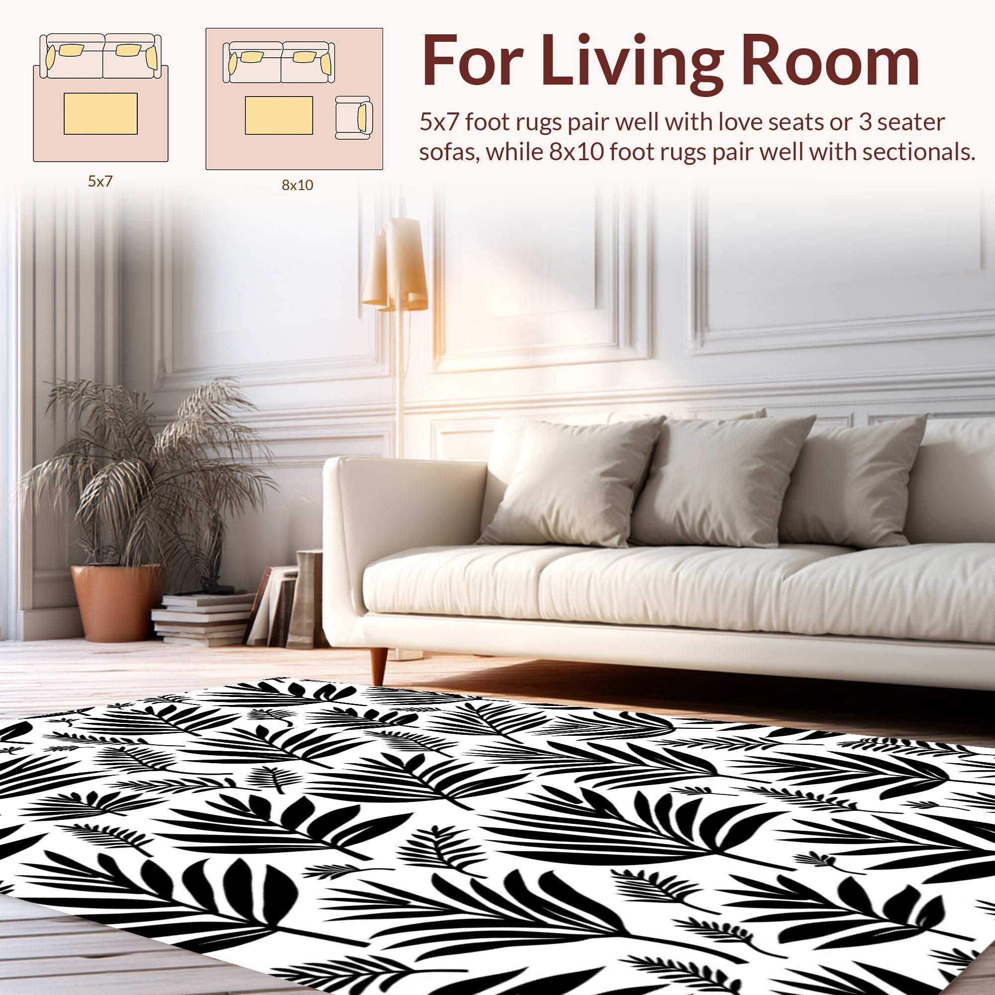 Bold Leaf Pattern Print Design Rug