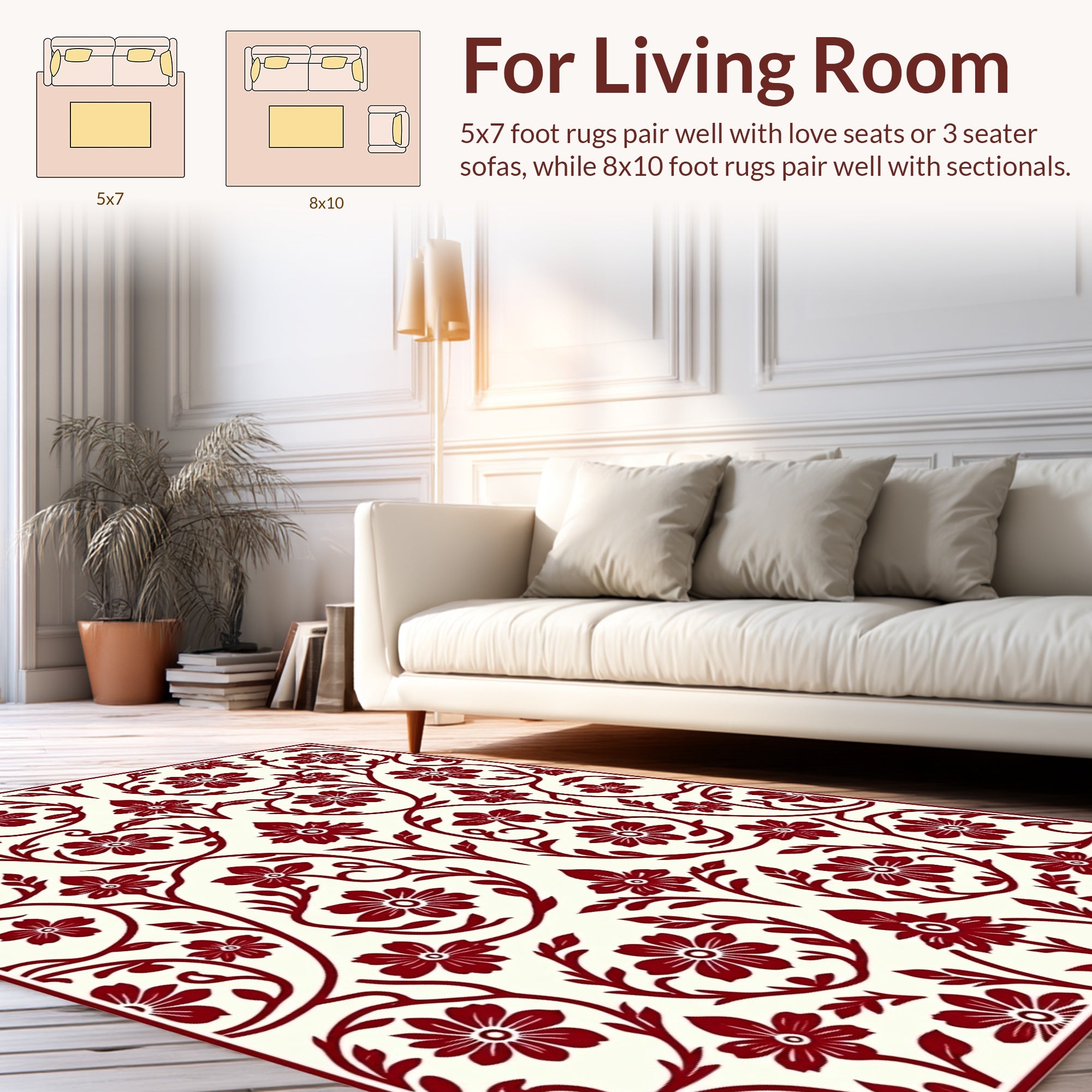 Crimson Floral vine Pattern Rug