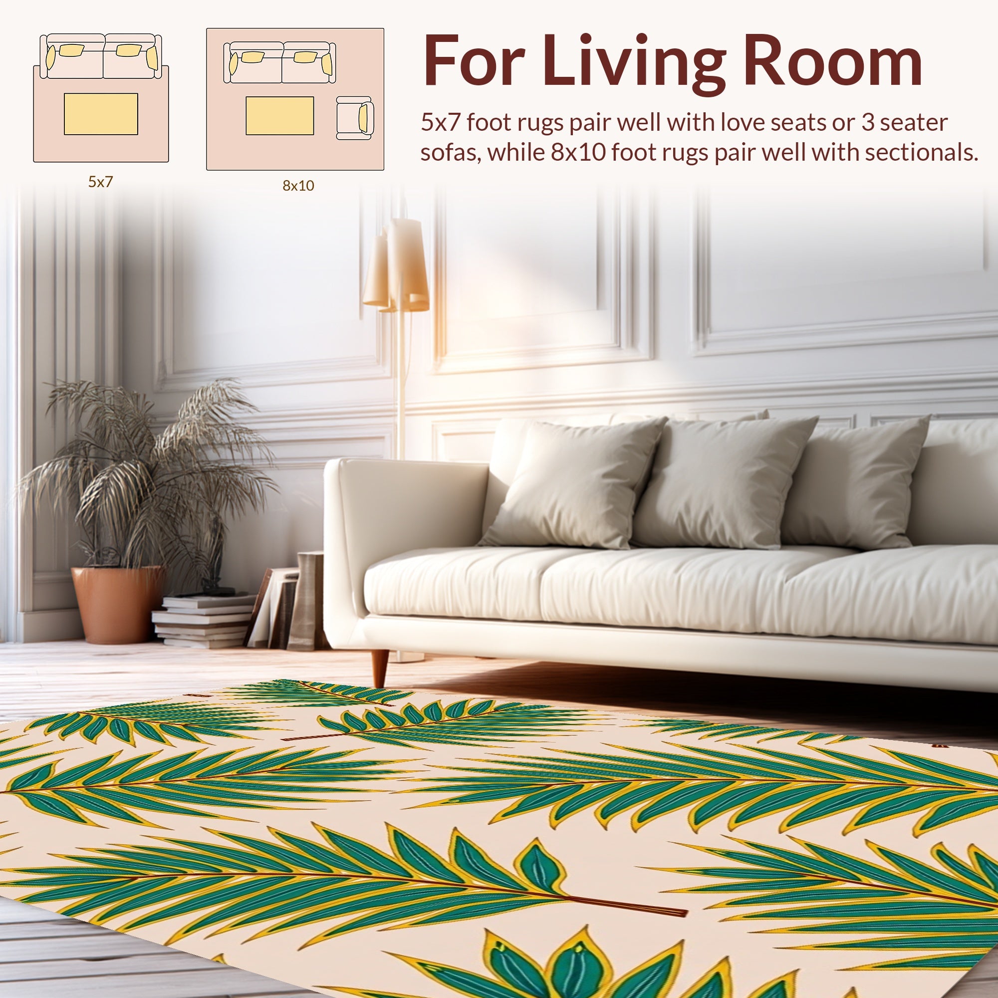 Green Leaf Patterned Tropical Rug