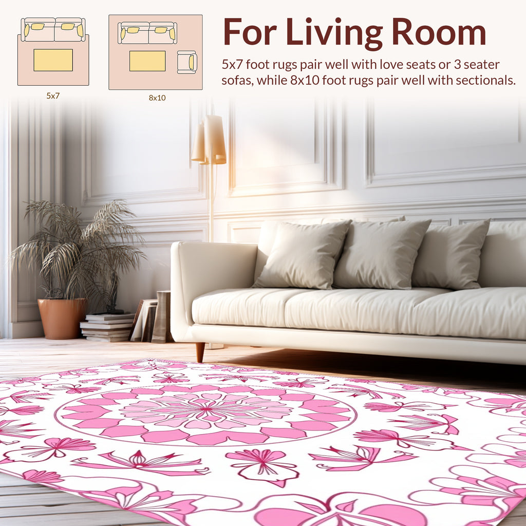 Pink Floral Mandala Inspired Design Rug