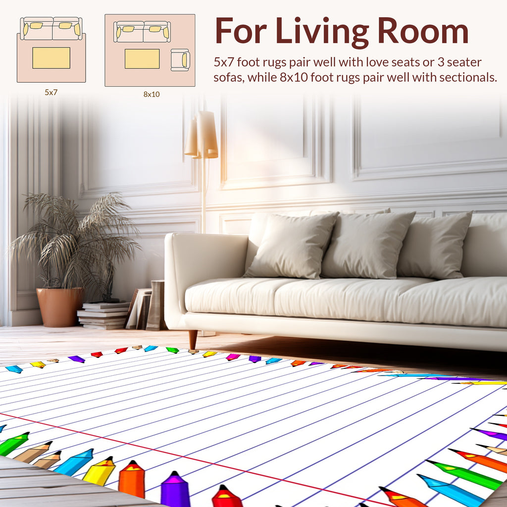 Frame of Colorful Pencils Border Rug