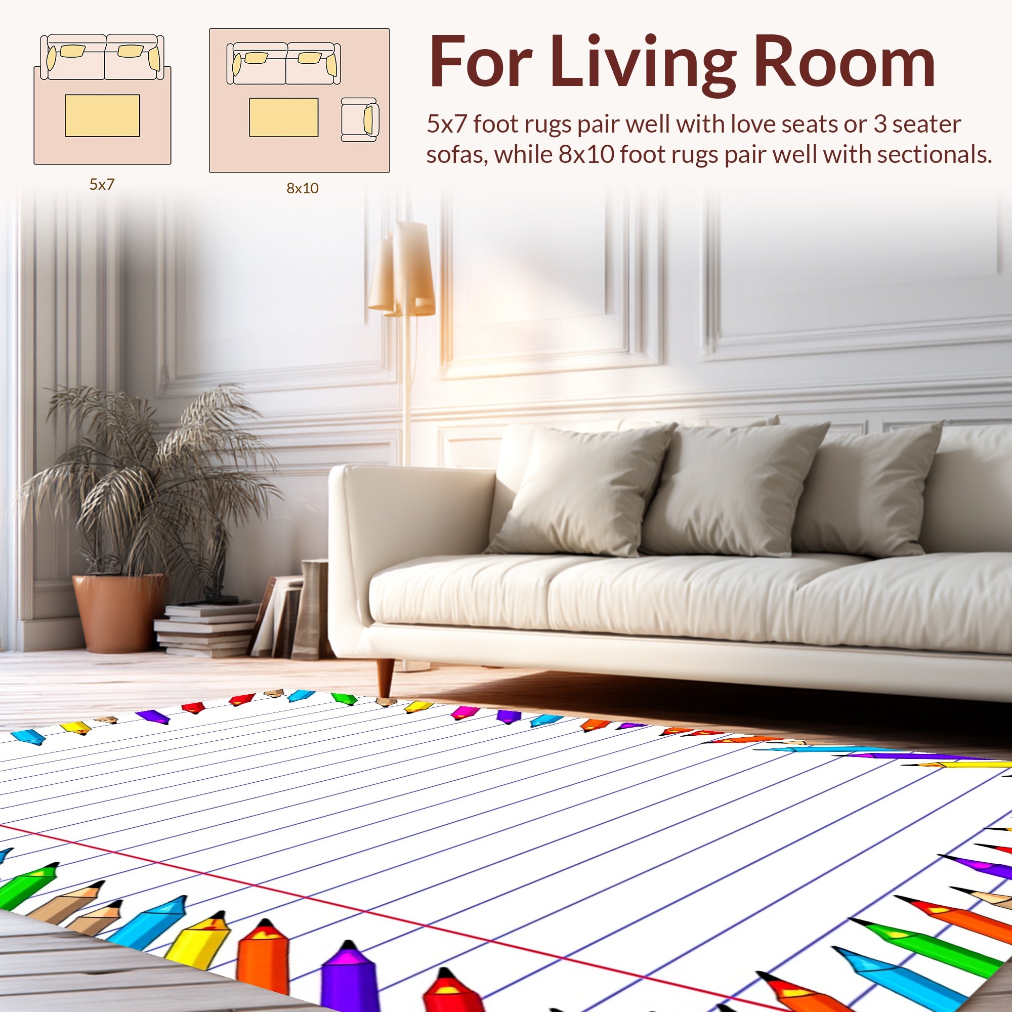 Frame of Colorful Pencils Border Rug