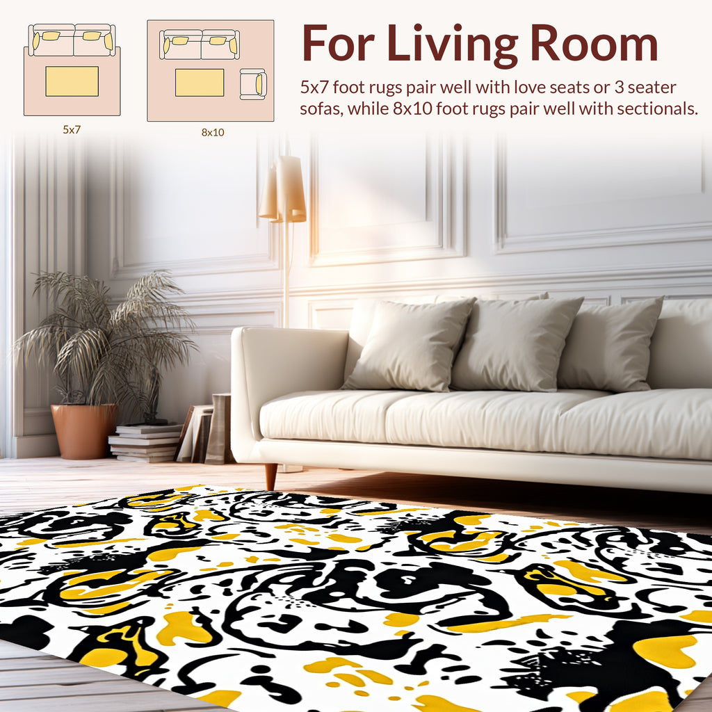 Abstract Black Yellow Animalistic Pattern Rug