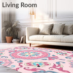 Pastel Pink Floral Medallion Swirl Rug