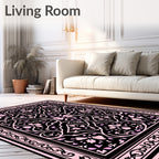 Black Pink Floral Lattice Medallion Rug