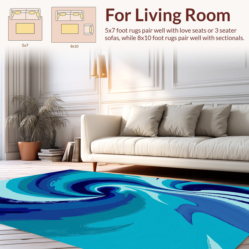 Oceanic Swirling Deep Blue Pattern Rug