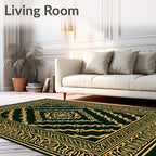 Ornate Gold Dark Green Medallion Rug