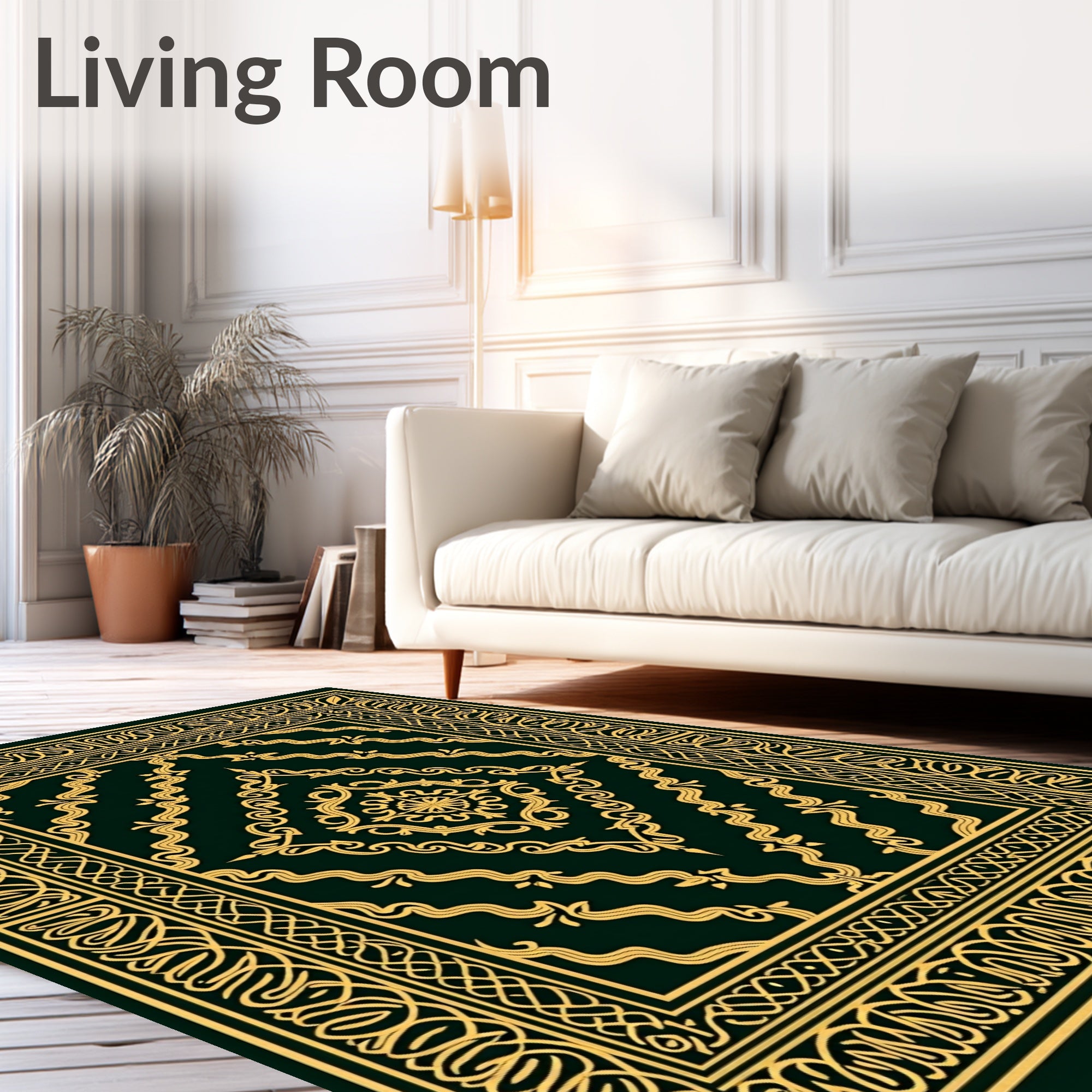Ornate Gold Dark Green Medallion Rug